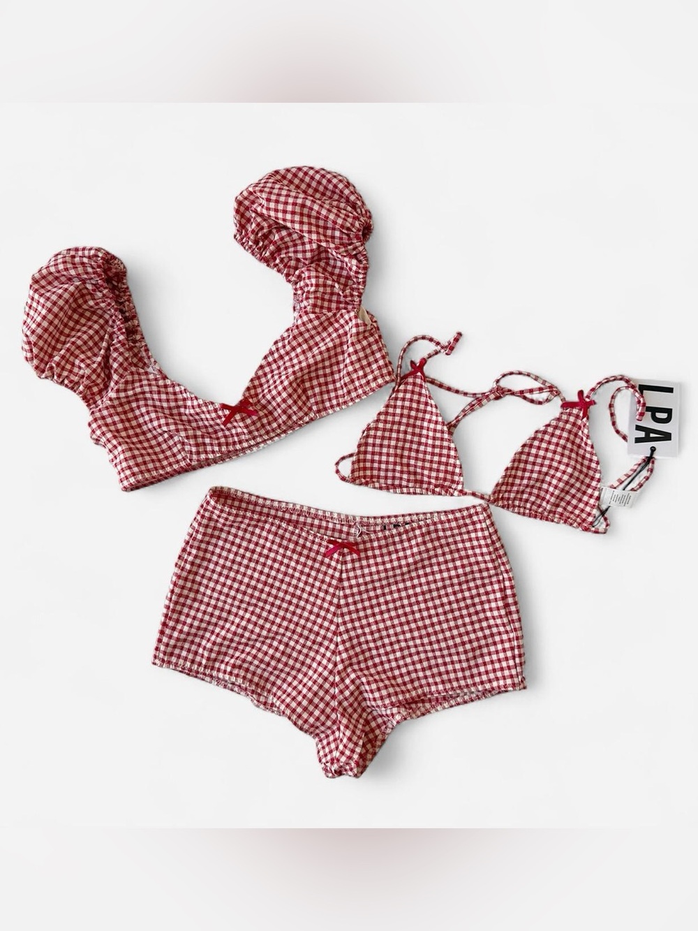 LPA Red Gingham 3-Piece Swim Set